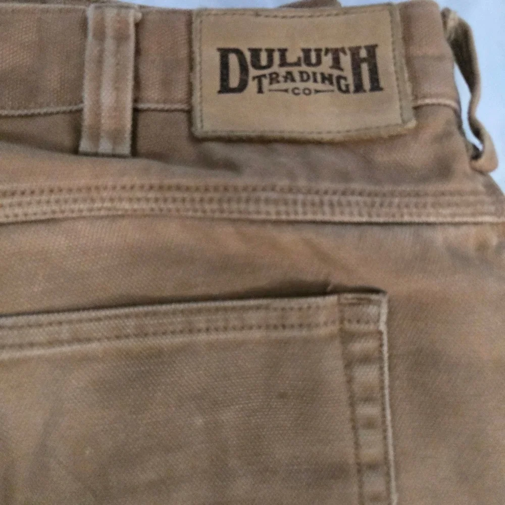 Duluth Trading Co Fire Hose Flannel Lined Work Pants 38x30 Brown Canvas Plaid
